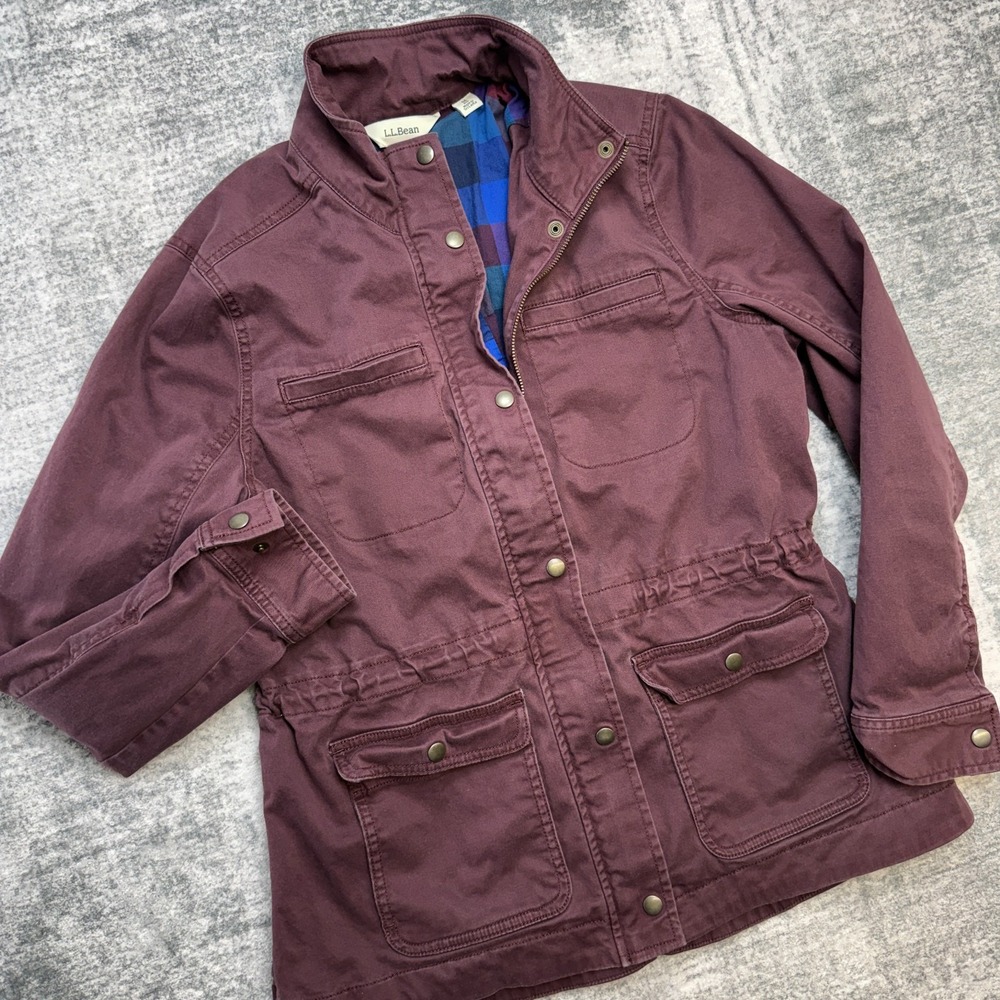 LL Bean BeanFlex Utility Jacket Womens Medium Flannel Lined Field Chore Pockets